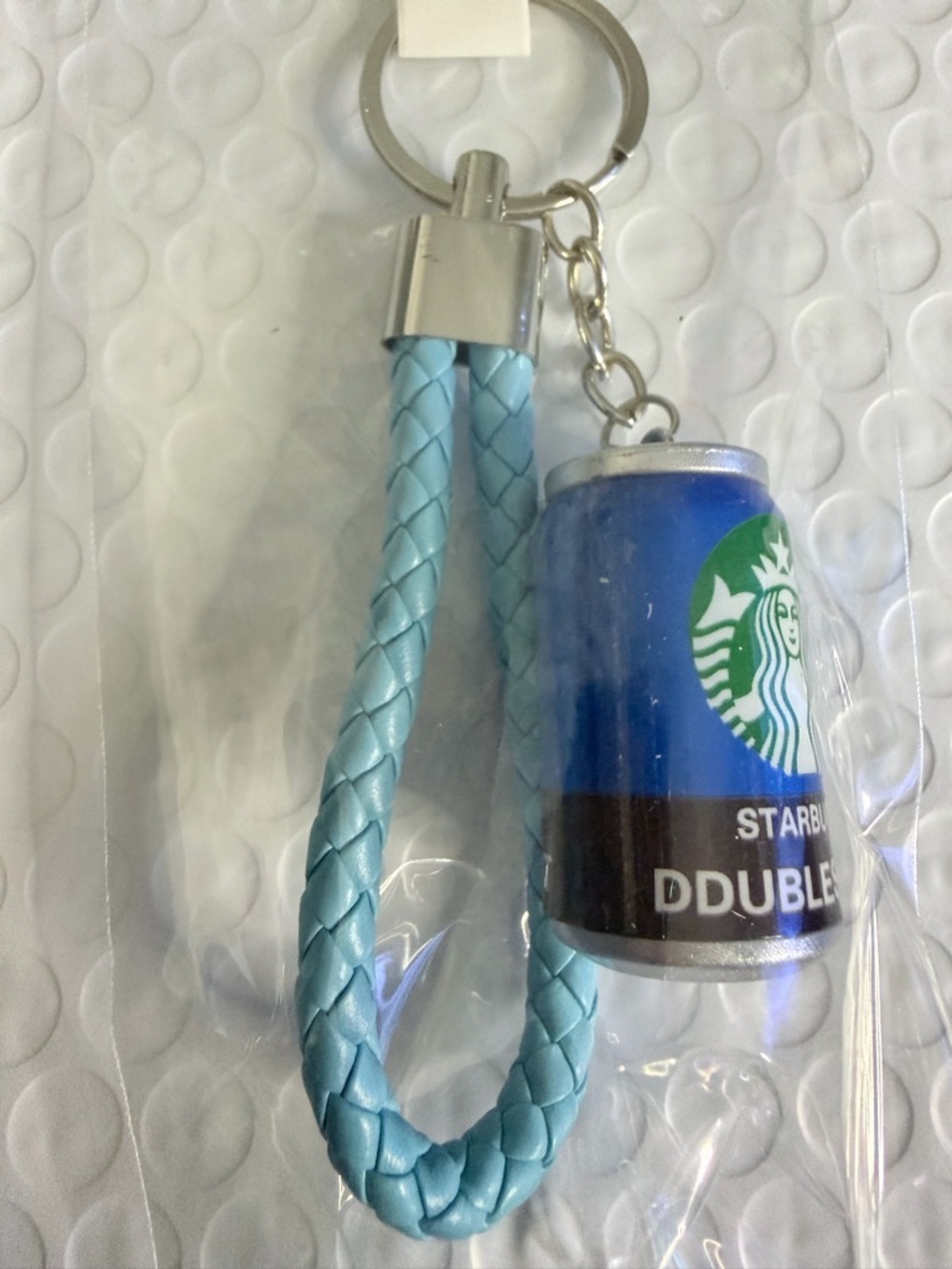 Starbucks Blue & Light Blue Braided Loop Can Keychain